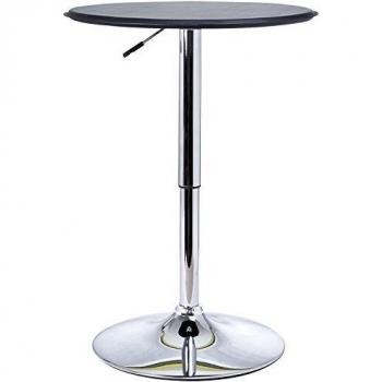 HOMCOM Mesa de Bar Regulable en Altura Hidraulica Pub Vinilo Negro Altura Ø63 Diametro