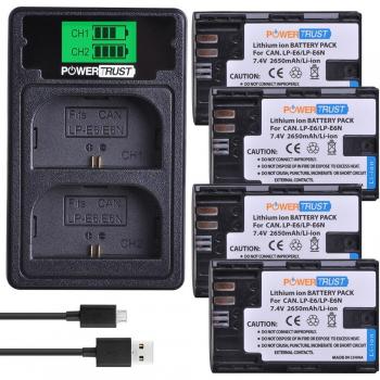 Batería LP-E6 + Cargador Doble LCD con Puerto Tipo C para Canon 5D Mark II III, 7D, 60D, EOS 6D, 70D, 80D, 90D