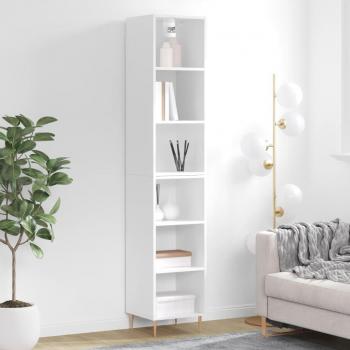 Aparador alto de madera contrachapada blanco brillante 34,5x32,5x180 cm con 3 estantes, mueble de almacenaje para salón, buffet y armario auxiliar