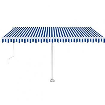 vidaXL Toldo Automático LED y Sensor de Viento Plegable Manivela Ventana Sombrilla Jardín Terraza Balcón Ajustable Impermeable Azul Blanco 400x350 cm