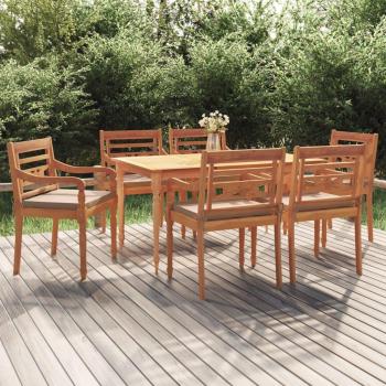 Juego de comedor de jardín 7 piezas con cojines de madera maciza de teca marrón