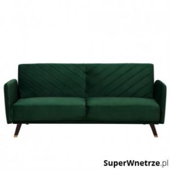 Sofá cama 3 plazas de terciopelo verde esmeralda con madera oscura reclinable Senja