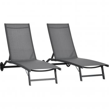 Pack De 2 Tumbonas Lucas Outsunny Reclinables Con Ruedas Gris Oscuro 102X165x66 cm