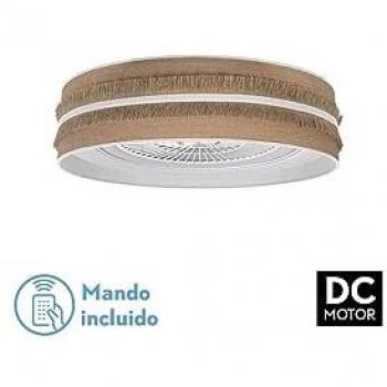 Ventilador de Techo FABRILAMP Natalia DC 72W con Pantalla de Saco Blanco, 5 Aspas, 6 Velocidades, 3 Colores, 6120 lúmenes, Control Remoto, Mem
