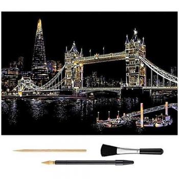 Wbeng Scratch Art Rainbow Coloring Paper, Sketchpad DIY Night View Scratchboard para niños y Adultos, Grabado Art & Craft Set, 16 '' x 11.2 '' con 3 Herramientas