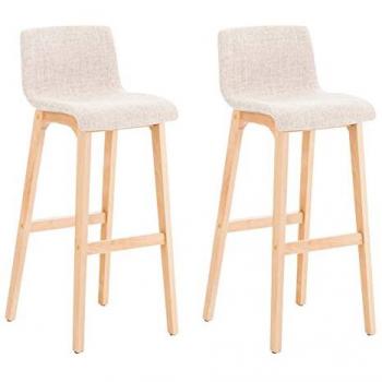Set de 2 Taburetes de Bar Hover Tapizados en Tela Crema con Base de Madera Natural y Reposapiés