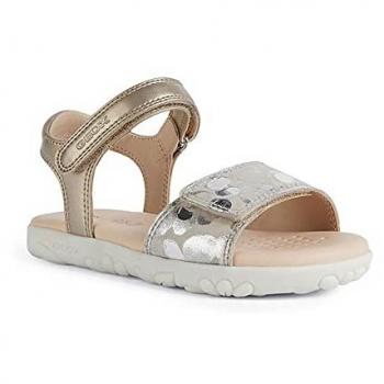 Sandalia Geox Haiti J028ZA Rosa, Piel de Primera Calidad, para Niña, Multicolor (Beige/Platinum), Talla 30 EU