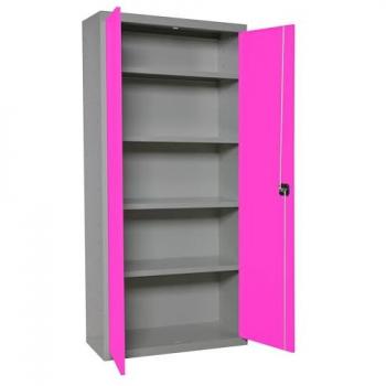 Armario Metálico Profesional SIMONLOCKER Multiusos 180x60x40 cm, 2 Puertas y 4 Baldas, Gris/Rosa, Montado