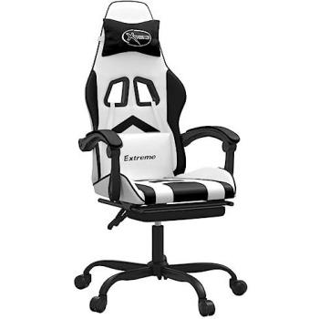 Silla gaming con reposapiés de cuero sintético blanco y negro, modelo vidaXL937820, trono de juegos, silla de oficina, sillón