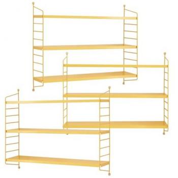 Juego de 3 Estanterías de Pared Strängnäs Acero Amarillo 50x60x15 cm con 3 Niveles Regulables