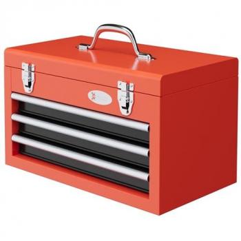 DURHAND Caja para Herramientas de Acero Maletín de Herramientas Portátil con 3 Cajones 1 Caja Superior y 1 Asa para Taller Garajes Hogar 45x24x27 cm Rojo