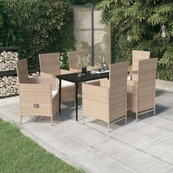 7 Piece Beige Garden Dining Set with Cushions