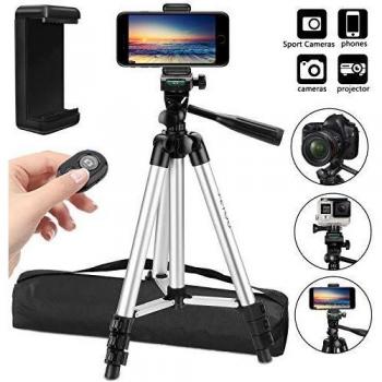 Trípode Para Móvil y Tableta,PEMOTech Trípode Cámara Ligera 42''/106cm,Adaptador Gopro,Soporte Tableta Móvil Trípode iPad/Cámara/GoPro,Remote Bluetooth,Smartphone Tripode para iPhone /Samsung /Xiaomi
