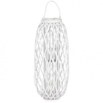 Portavelas Home ESPRIT Blanco Mimbre Cristal 34 x 34 x 80 cm