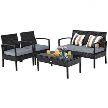 Costway 8 Pieces Rattan and Steel Frame Garden Deck Patio Furniture Set in Black