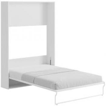 Cama abatible 140 x 200 cm - Apertura vertical manual - Blanco y gris - Malina II