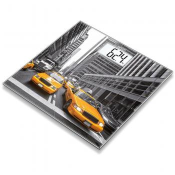 Beurer GS203 - Báscula de baño de vidrio, pantalla LCD blanca, diseño New York, blanco