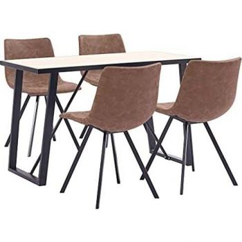 vidaXL Juego de Comedor 5 Piezas Cuero Sintético Mobiliario Decoración Interior Casa Hogar Robusto Duradero Resistente Funcional Práctico Útil Marrón