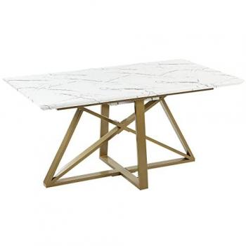 Mesa de Comedor Extensible Efecto Mármol MDF con Patas Metálicas Doradas 160/200 x 90 cm Maximus