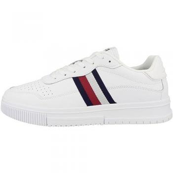 Tommy Hilfiger Men's Low Top Leather Basketball Sneakers with Side Flag, Size 46
