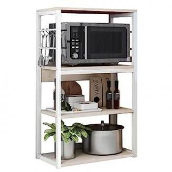 Estantería de Cocina Alta de Metal Blanco-Natural con Estantes para Microondas 50x30x100 cm