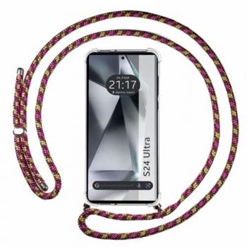 Funda Colgante Transparente Rosa/Dorado para Samsung Galaxy S24 Ultra 5G