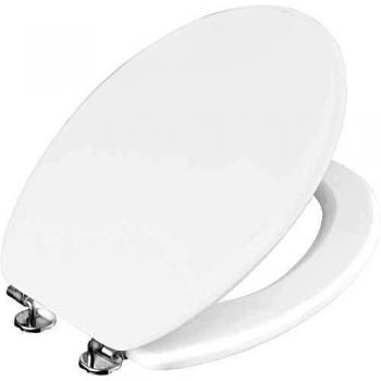 Asiento de inodoro BERN MDF blanco con bisagras de acero inoxidable y propiedades antibacterianas