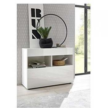 Aparador SOPRANO blanco lacado 111 cm con 1 cajón, 1 puerta y 2 nichos