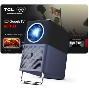 Proyector Portátil TCL A1S 1080P, 600 Lúmenes, Google TV, WiFi y Bluetooth, Enfoque Automático, Vida Útil de 30.000 Horas