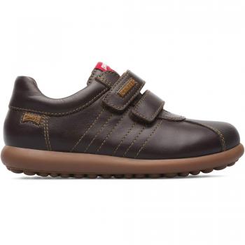 Camper Pelotas Ariel Kids Brown Leather Sneakers with Velcro Closure - Size 26