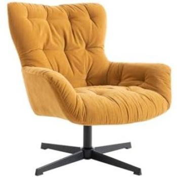Sillón Giratorio de Tela Amarilla Ophelie con Efecto Capitonné