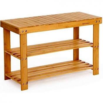SONGMICS Banco Zapatero de bambú, Estantería para Zapatos con 3 estantes, 70 x 28 x 45 cm Ideal para Entrada, Baño, Sala de Estar, Pasillo LBS04N