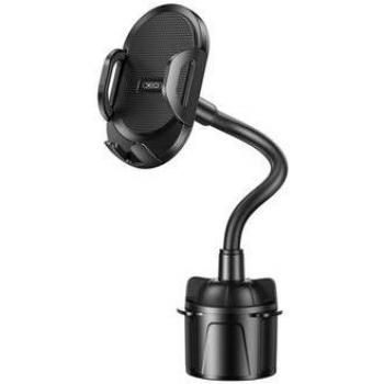 Soporte Universal para Smartphone de Auto con Base de Portabebidas, Rotación 360°, Brazo Flexible, Negro - Compatible con Dispositivos de 63-93 mm
