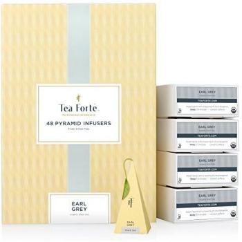 Té Earl Grey de Tea Forte, 48 Bolsas Artesanales de Infusión de Té Negro en Forma de Pirámide