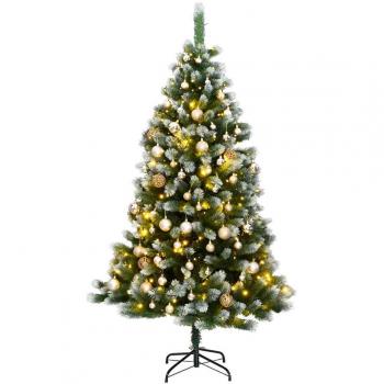 Hinged Artificial Christmas Tree with 300 LEDs and Ornament Balls, 210 cm