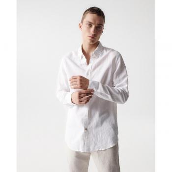 Camisa de hombre regular en mezcla de lino color blanco
