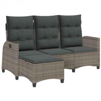 Reclining L-shaped Garden Sofa with Cushions - Grey Poly Rattan