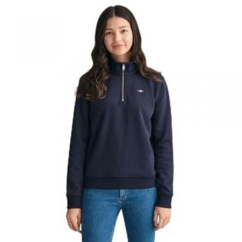 Sudadera Gant Unisex para Niños con Media Cremallera y Insignia en el Pecho, Casual, Algodón, Color Azul Noche (9/10 años = 134/140 cm)
