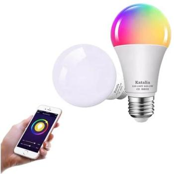 Bombilla Inteligente E27 9W RGB WiFi Pack 2 con Control Remoto, Compatible con Alexa y Google Assistant, App Tuya SmartLife, Ajuste de Brillo y Color, Escenas Personalizables y Temporizador