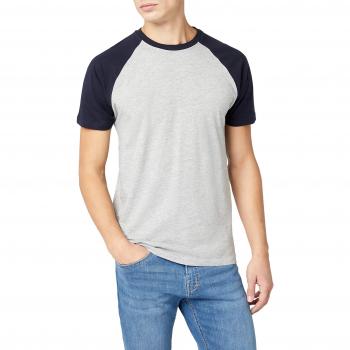Urban Classics Men's Raglan Contrast T-Shirt - Grey Melange/Navy, Sizes S to 5XL