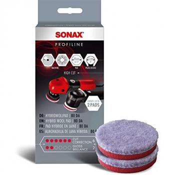 Sonax PROFILINE Hybrid Wool Pad 80 DA (Paquete de 2) - Almohadilla de pulido para pulidora, alta calidad y rendimiento