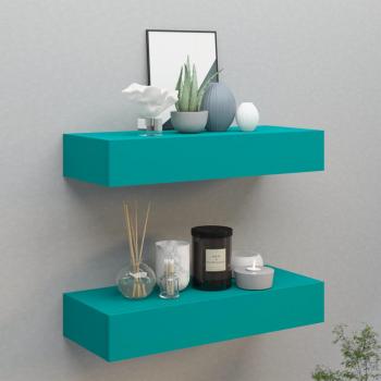 Estantes de pared con cajones 2 piezas azul 60x23,5x10 cm MDF
