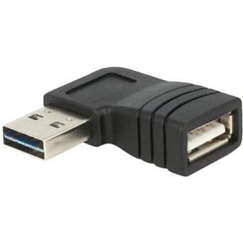 Adaptador USB 2.0-A macho a hembra, ángulo de 90° izquierda/derecha, negro