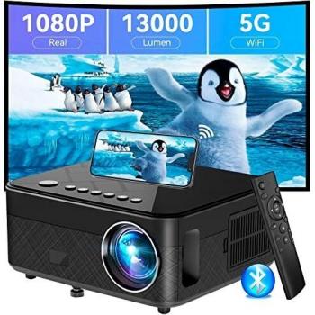 SUREWHEEL Proyector WiFi Bluetooth 13000 Lúmenes, Full HD 1080P Soporte 4K Corrección Trapezoidal 4-Puntos
