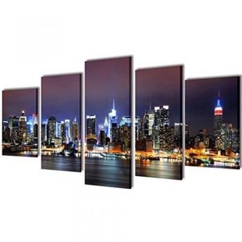 vidaXL Canvas Wall Print Set Colourful New York Skyline 200 x 100 cm