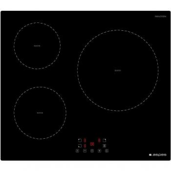 Placa de Inducción Aspes AI3600, 3 Zonas de Cocción, 60cm, Cristal Negro