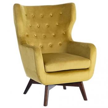 Sillón orejero de terciopelo y madera 75 x 83 x 103 cm color mostaza
