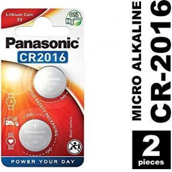 Panasonic CR2016 Pila botón de litio no-recargable, 3V, 90 mAh, Paquete de 2 unidades
