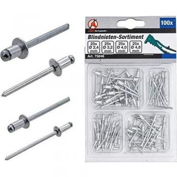 Surtido de Remaches Ciegos Ø 2,4 - 4,8 mm - 100 Piezas