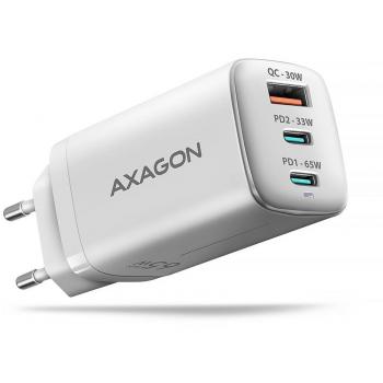Cargador de pared AXAGON ACU-DPQ653, 3 puertos (2 USB + 1 USB-C doble), PD3.0/QC4+/PPS/Apple, 65 W, Blanco